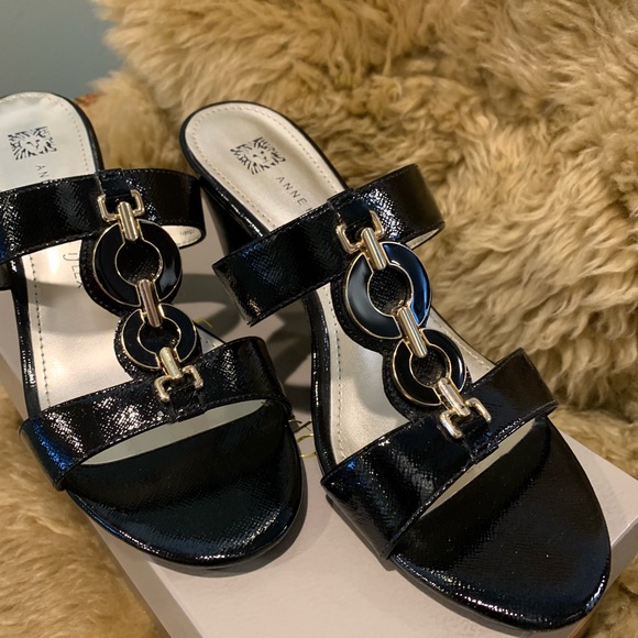 Anne Klein iflex patent mules with gold accents. Manmade materials. US 7. EUC. - Picture 3 of 8